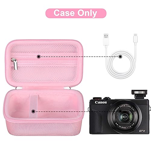Canboc Carrying Case for Canon PowerShot G7 X Mark II/III Digital Camera, Zipper Mesh Pocket fits USB Cable, Pink(Case Only) - Image 3