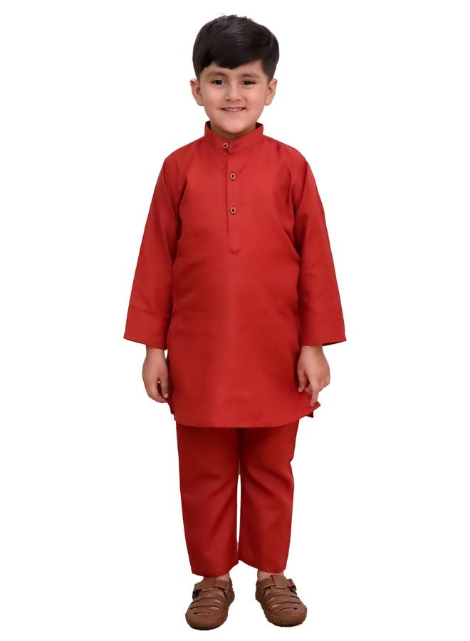 AJ DEZINES Boys Cotton Full Sleeve Solid Printed Rust Kurta Pajama Set for Kids - Ethnic wear | Special Occasion & Traditional Outfit |Boys Kurta Set - Regular Fit (1288-RUST-2-3Y-2) - Image 1