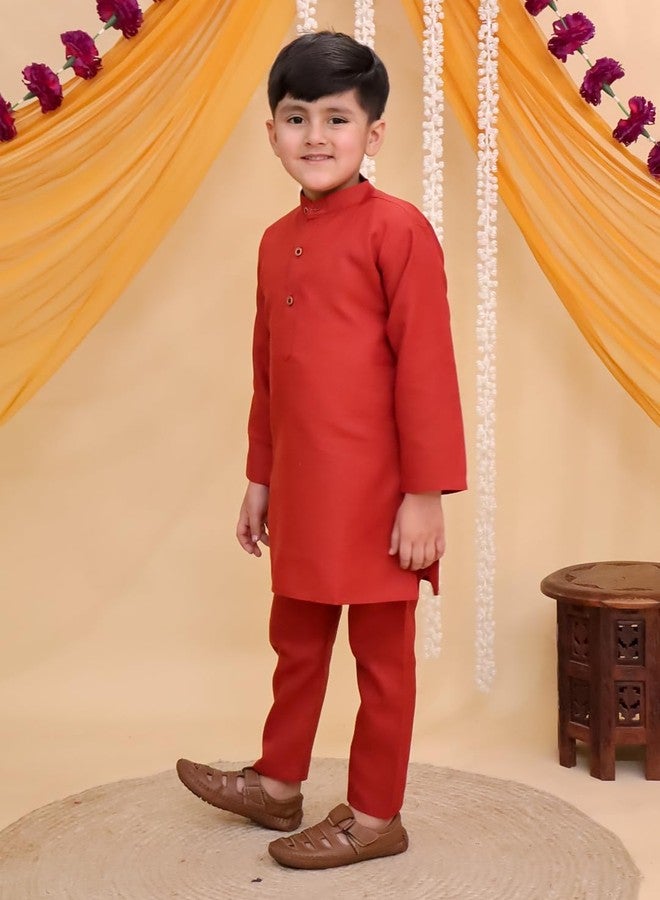 AJ DEZINES Boys Cotton Full Sleeve Solid Printed Rust Kurta Pajama Set for Kids - Ethnic wear | Special Occasion & Traditional Outfit |Boys Kurta Set - Regular Fit (1288-RUST-2-3Y-2) - Image 3