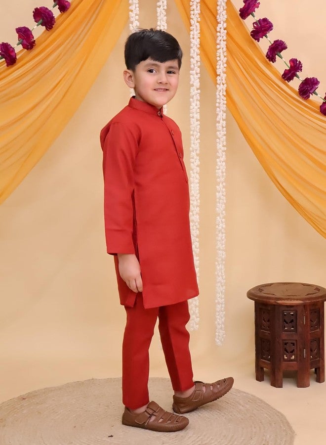 AJ DEZINES Boys Cotton Full Sleeve Solid Printed Rust Kurta Pajama Set for Kids - Ethnic wear | Special Occasion & Traditional Outfit |Boys Kurta Set - Regular Fit (1288-RUST-2-3Y-2) - Image 4