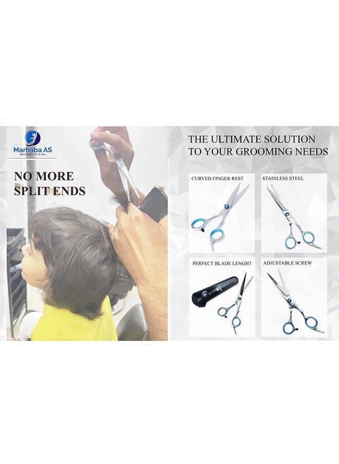 Marhaba AS Professional Barber Scissors, Precision Compact, 2 Pcs Hair Cut Scissors Set, Stainless Steel, Silver  - Image 3