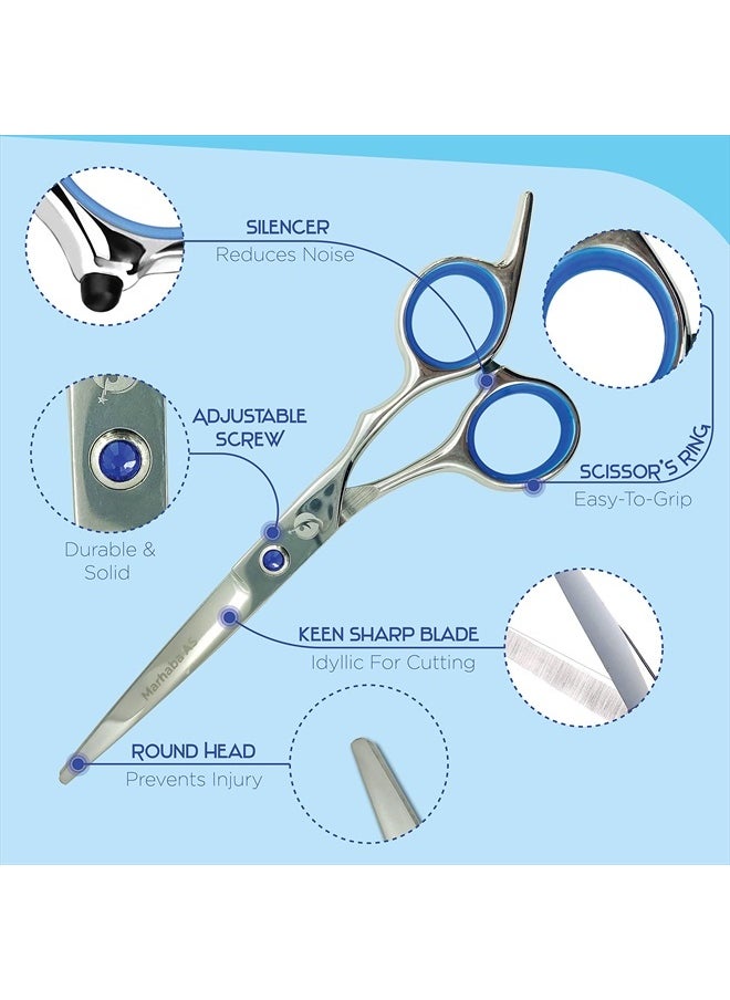 Marhaba AS Professional Barber Scissors, Precision Compact, 2 Pcs Hair Cut Scissors Set, Stainless Steel, Silver  - Image 2