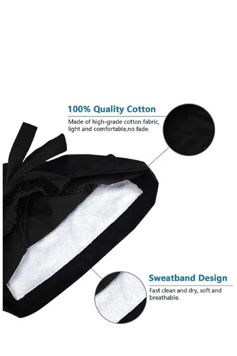 Unewshi Pack of 4 Surgical Caps for Female and Male, Cotton Nursing Cap, Working Cap,Adjustable Cotton Working Hats,Sweatband Cotton Ponytail Holder, Long Hair Head Covers Hair Caps,Nurse hat with buttons - Image 4