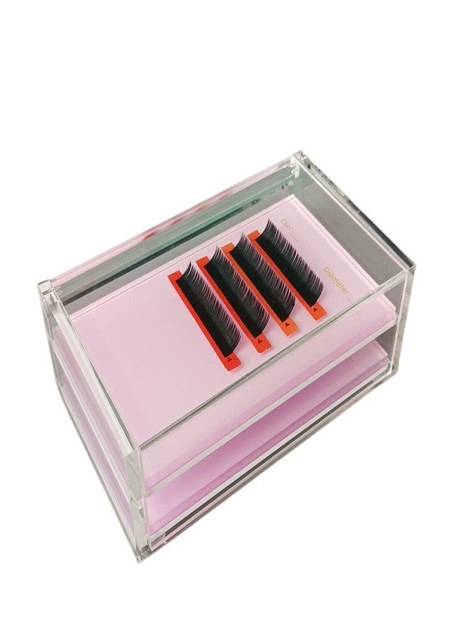 LIXIMMAZN 2 Layers Acrylic Eyelash Pallet Organizer Box, Grafting Eyelash Clear Makeup Display Container for False lashes Transparent Storage Case (Pink) - Image 1