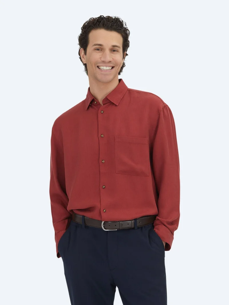 Kip Red Ribbed Oversize Fit Long Weaving Casual Shirt