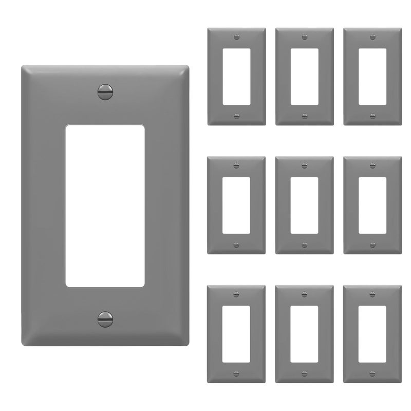 ENERLITES Decorator Light Switch or Receptacle Outlet Wall Plate Gloss Finish Size 1Gang 450 x 276 Unbreakable Polycarbonate Thermoplastic UL Listed 8831GY10PCS Gray 10 Pack
