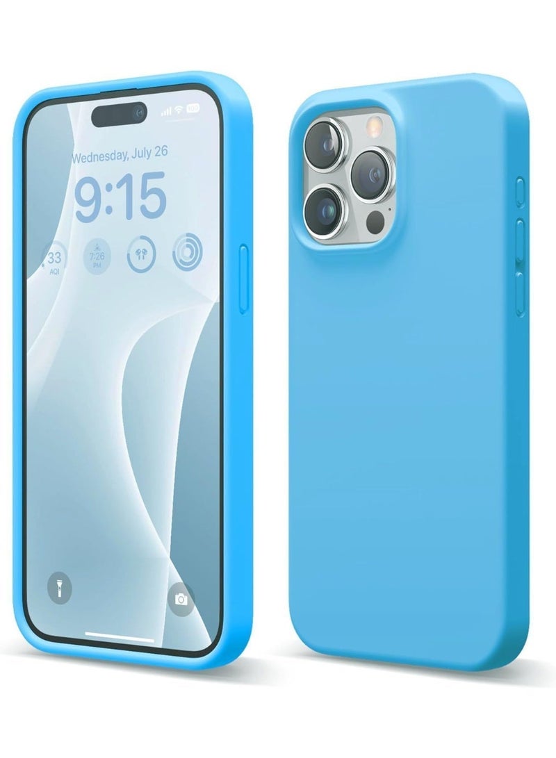 Compatible with iPhone 15 Pro Max Case 6.7 Inch Slim Liquid Silicone 4 Layers Soft Gel Rubber Shockproof Protective Phone Case with Anti Scratch Microfiber Lining (Light blue)