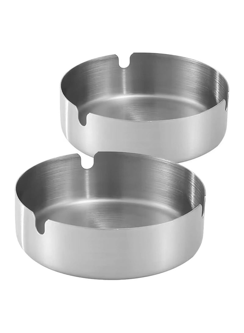 2 Pack stainless steel ashtray,portable and modern design, simple and clear,suitable for home,offices,cafes, hotels,outdoor  and other places (Silver, Large-4.73in) - Image 1