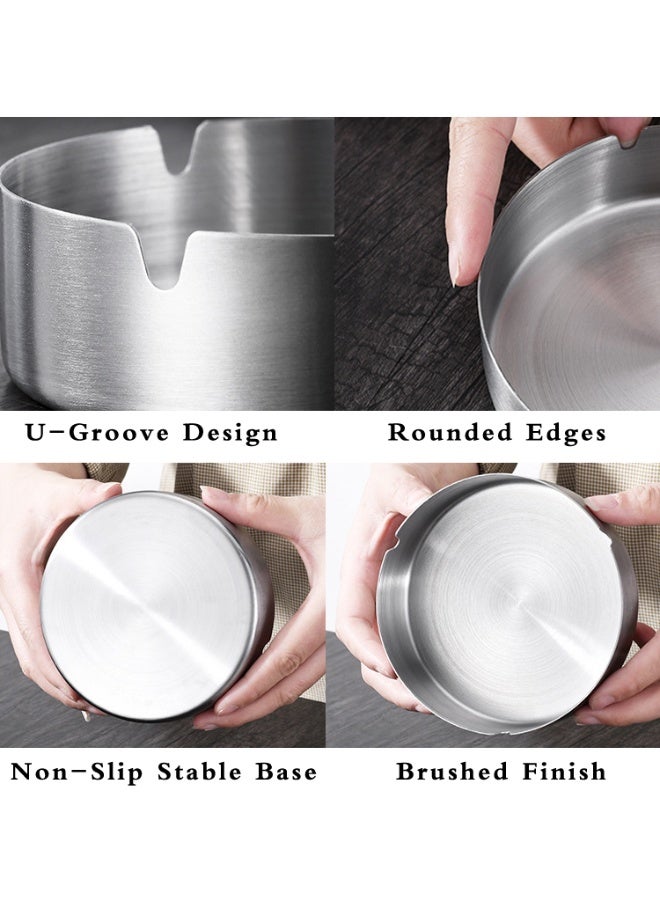 2 Pack stainless steel ashtray,portable and modern design, simple and clear,suitable for home,offices,cafes, hotels,outdoor  and other places (Silver, Large-4.73in) - Image 3