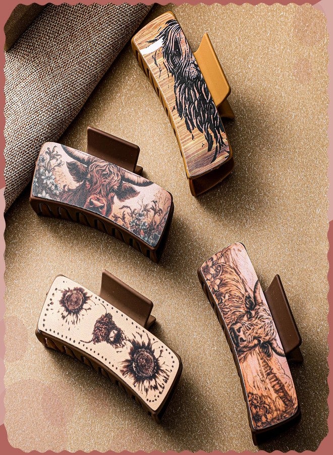 FineCheer 4 Pcs Western Leather Hair Claw Clips Bulk Cow Print Highland Cattle Hair Accessories Claw Clips Western Cowgirl Accessories Gifts for Girls Women Country Stuff Party Gift (Cow) - Image 5