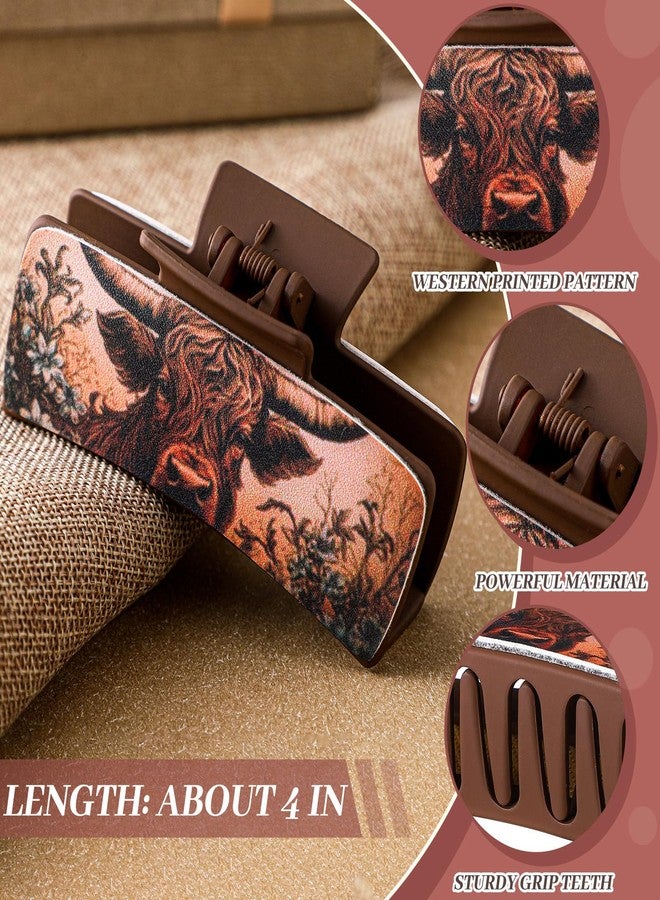 FineCheer 4 Pcs Western Leather Hair Claw Clips Bulk Cow Print Highland Cattle Hair Accessories Claw Clips Western Cowgirl Accessories Gifts for Girls Women Country Stuff Party Gift (Cow) - Image 2