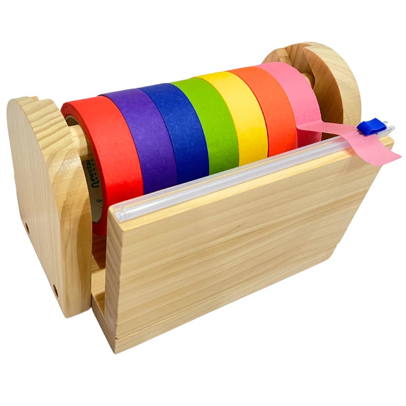 OKKOSTAR Wood Masking Tape Holder Kids Tape Dispenser Craft Tape Dispenser Multi Roll Tape Dispenser for Kids Washi Tape Dispenser Multi Tape Dispenser Sliding Cutter Masking Tape NOT Included - Image 2