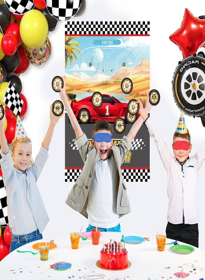 WNINK Pin The Wheels On The Car Games, Cars Party Game with 30 Gold Tyres Stickers, 2 Blindfolds for Car Theme Birthday Party - Image 4