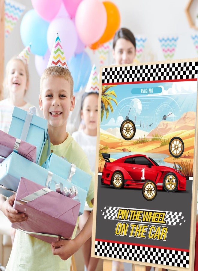WNINK Pin The Wheels On The Car Games, Cars Party Game with 30 Gold Tyres Stickers, 2 Blindfolds for Car Theme Birthday Party - Image 3