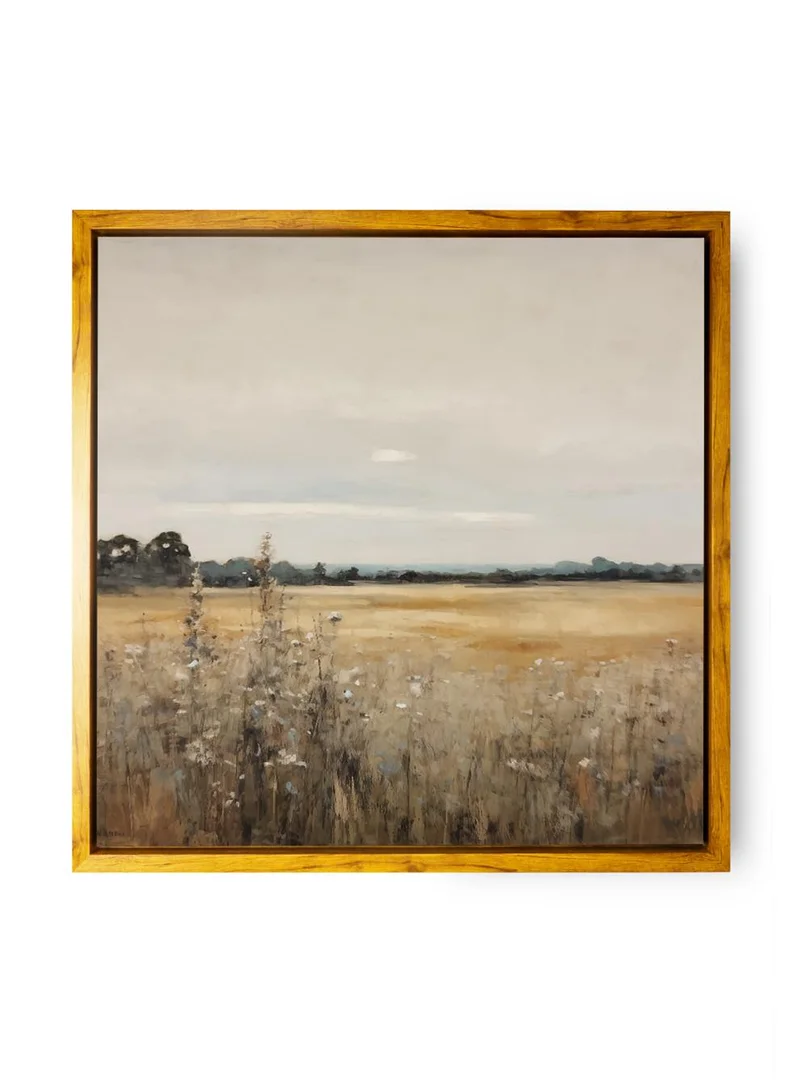 LOWHA Canvas Wall Art Stretched Over Wooden Frame with Wooden Color Floating Frame and Vintage Style Field of Serenity Painting