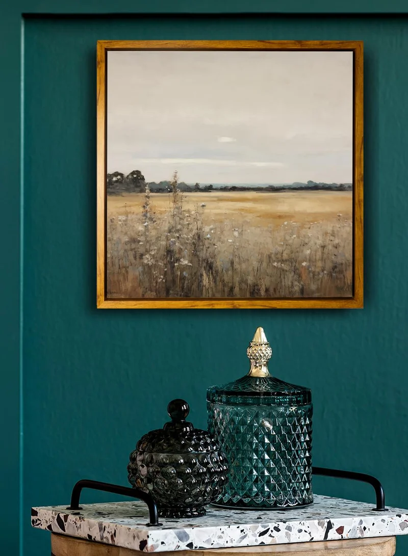 LOWHA Canvas Wall Art Stretched Over Wooden Frame with Wooden Color Floating Frame and Vintage Style Field of Serenity Painting