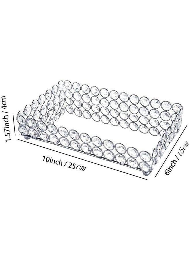 Feyarl Crystal Beads Cosmetic Tray Rectangle Jewelry Organizer Tray Mirrored Decorative Tray (Silver) - Image 2