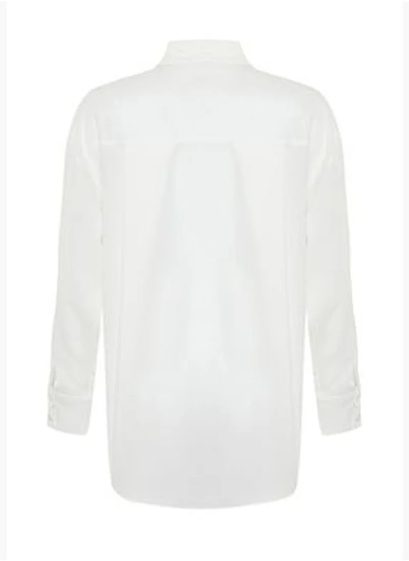 trendyol Ecru Buttoned Rollable Sleeve Detail Oversize Linen Look Woven Shirt TWOSS24GO00056