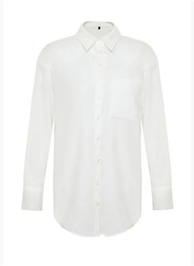 trendyol Ecru Buttoned Rollable Sleeve Detail Oversize Linen Look Woven Shirt TWOSS24GO00056