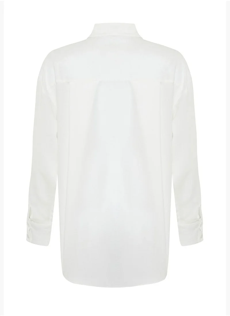trendyol Ecru Buttoned Rollable Sleeve Detail Oversize Linen Look Woven Shirt TWOSS24GO00056