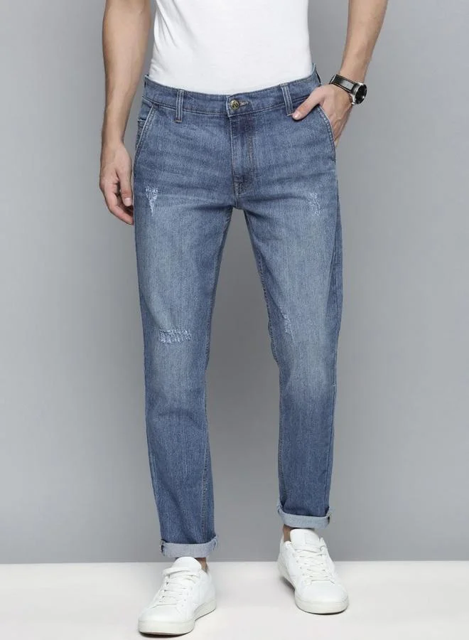 The Indian Garage Co The Indian Garage Co Men Medium Blue Mid Rise Slim Fit Jeans