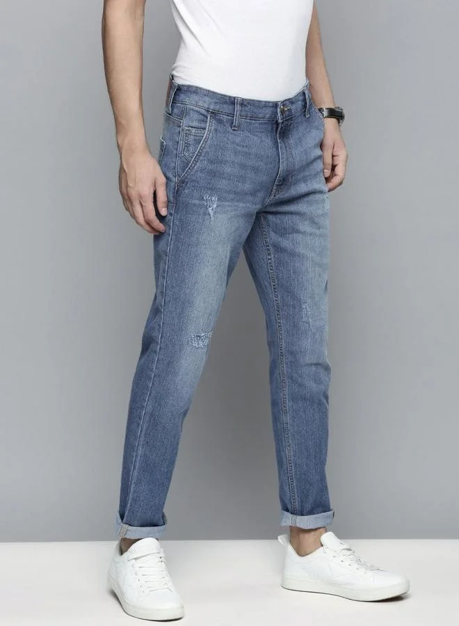 The Indian Garage Co The Indian Garage Co Men Medium Blue Mid Rise Slim Fit Jeans