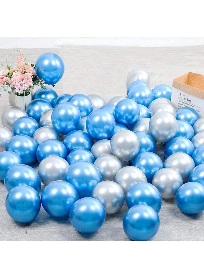 Flyloons 25 pcs Blue and Silver Chrome Balloons for Birthday decoration celebration Anniversary baby shower Girls Boys Men Women - Image 1