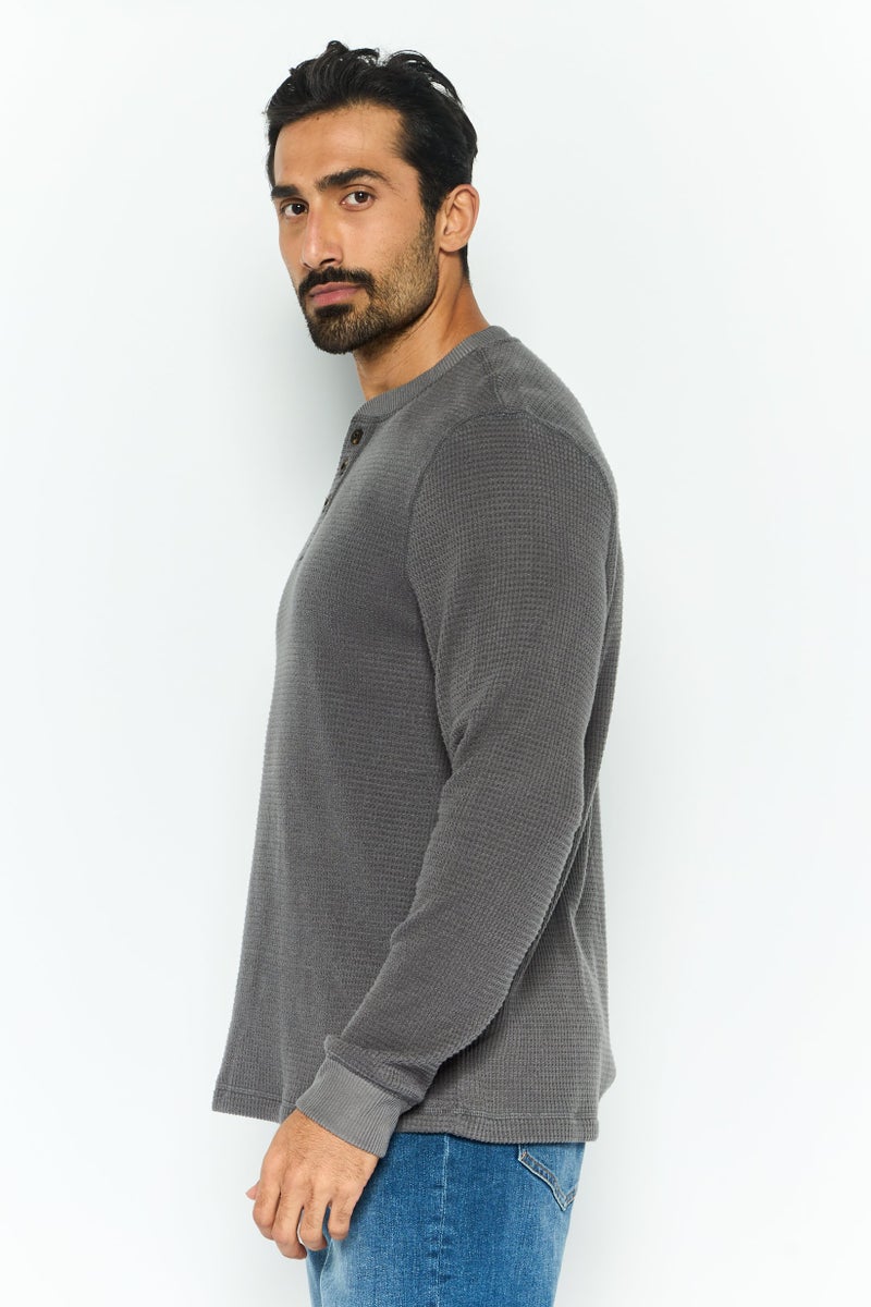 Rainforest Men Henley Neckline Textured Long Sleeves Sweatshirt, Grey - Image 4