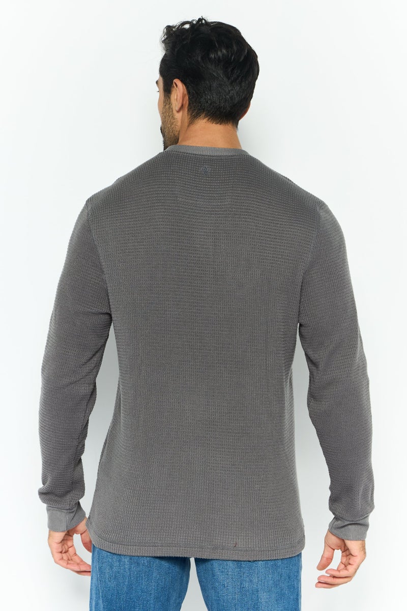Rainforest Men Henley Neckline Textured Long Sleeves Sweatshirt, Grey - Image 3