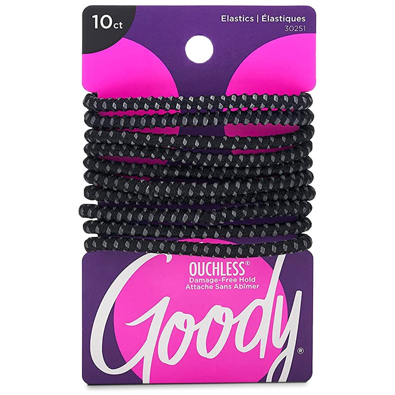 Goody Ouchless No Slip Hair Ties, 10 Ct, Black, 4MM Rubber Bands, SlideProof, Pain-Free Styling Accessories for Women & Men, Made for Long-Lasting Braids, Ponytails & More, All Hair Types - Image 1