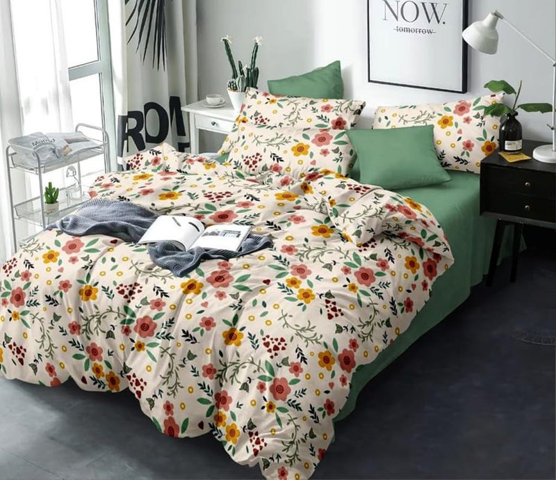 Ship Smart Polycotton Double Bed Bedsheet, Flat Sheet with 2 Pillow Covers, Queen (90x100 inch), 300 TC, Yellow & Cream, Set of 3 - Image 1