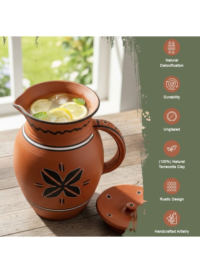 ارك إبريق طيني كلاسيكي من ARK Dhaaro Vibes | إبريق مياه فخاري مصنوع يدويًا | صديق للبيئة | مزين يدويًا بلمسات فنية | آمن للاستخدام في الميكروويف | غير سام، قلوي ومقاوم للحرارة | 1500 مل - Image 4