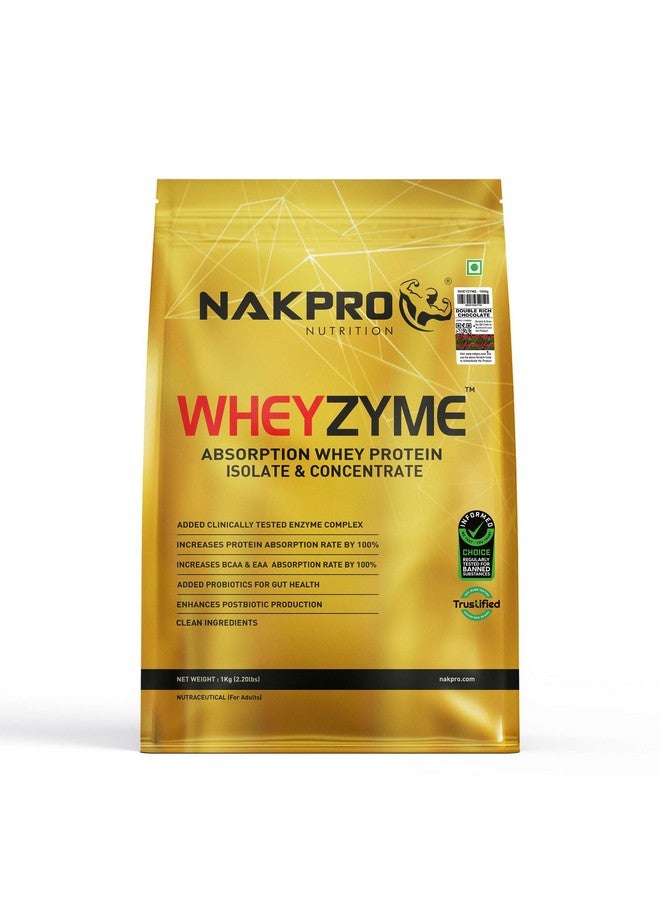 NAKPRO WheyZyme Whey Protein Powder, Double Rich Chocolate, Informed Choice & Trustified Certified | Isolate & Concentrate, Clinally Tested 100% Higher Protein Absorption (1kg, Double Rich Chocolate) - Image 1