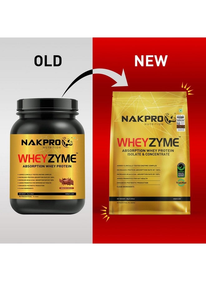 NAKPRO WheyZyme Whey Protein Powder, Double Rich Chocolate, Informed Choice & Trustified Certified | Isolate & Concentrate, Clinally Tested 100% Higher Protein Absorption (1kg, Double Rich Chocolate) - Image 2