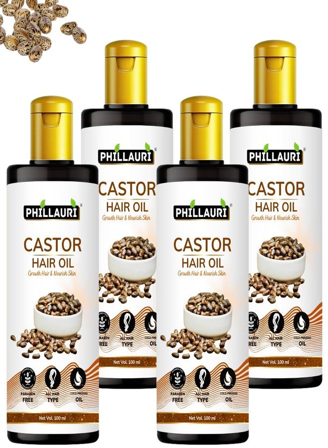 Phillauri Castor Oil For Hair Growth - 100ml×4 | For Skin Care, Eyelashes & Eyebrows | Hair Oil For Men & Women - Image 1