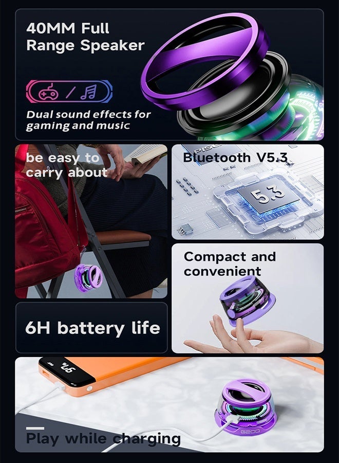 مكبر صوت بلوتوث محمول 6 ساعات تشغيل، قابل للطفو، إقران ستيريو لاسلكي، مع شحن من النوع C، مكبر صوت لاسلكي يدعم اتصال سلسلة ثنائي الجهاز، يتميز بملحق مغناطيسي وإضاءة RGB، مثالي للاستخدام المنزلي والخارجي والمشي لمسافات طويلة، لون أرجواني - Image 2