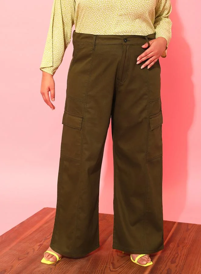 STREET 9 سروال كارجو قطن زيتوني ستريت  بلس