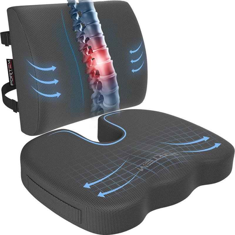 FORTEM Seat Cushion Office Chair Cushion Lumbar Support Pillow for Office Chair Memory Foam Car Seat Cushions Sciatica Coccyx Tailbone Pain Relief Cushions for Back Support Washable Non Slip - Image 2