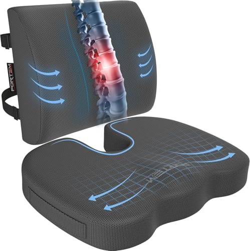 FORTEM Seat Cushion Office Chair Cushion Lumbar Support Pillow for Office Chair Memory Foam Car Seat Cushions Sciatica Coccyx Tailbone Pain Relief Cushions for Back Support Washable Non Slip - Image 1