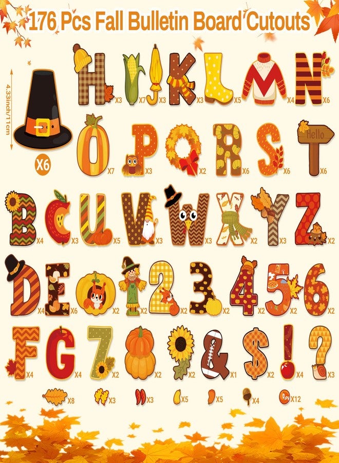 Faccito 176 Pcs Fall Bulletin Board Decorations Letters Numbers Alphabet Autumn Paper Cutouts Punctuation Symbols Combo Set Thanksgiving Classroom Decorations for School Chalkboard Party Teacher - Image 2