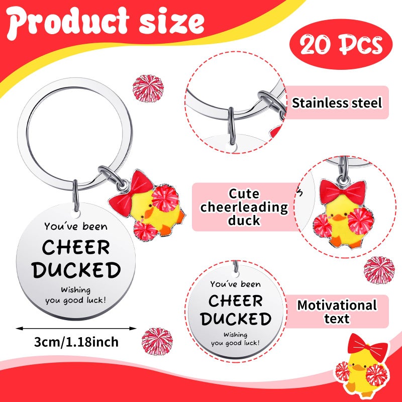 Nosiny 20 Pcs Cheer Gifts Bulk Duck Cheerleader Keychain Team Gift You've Been Cheer Duck Keychain for Team Cheerleader(Red) - Image 2