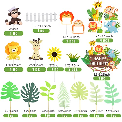 DRWATE Safari Cake Topper Jungle Safari Animal Cake Decorations with Giraffe Lion Monkey Tropical Leaves for Jungle Themed Birthday Supplies Jungle Safari - Image 5