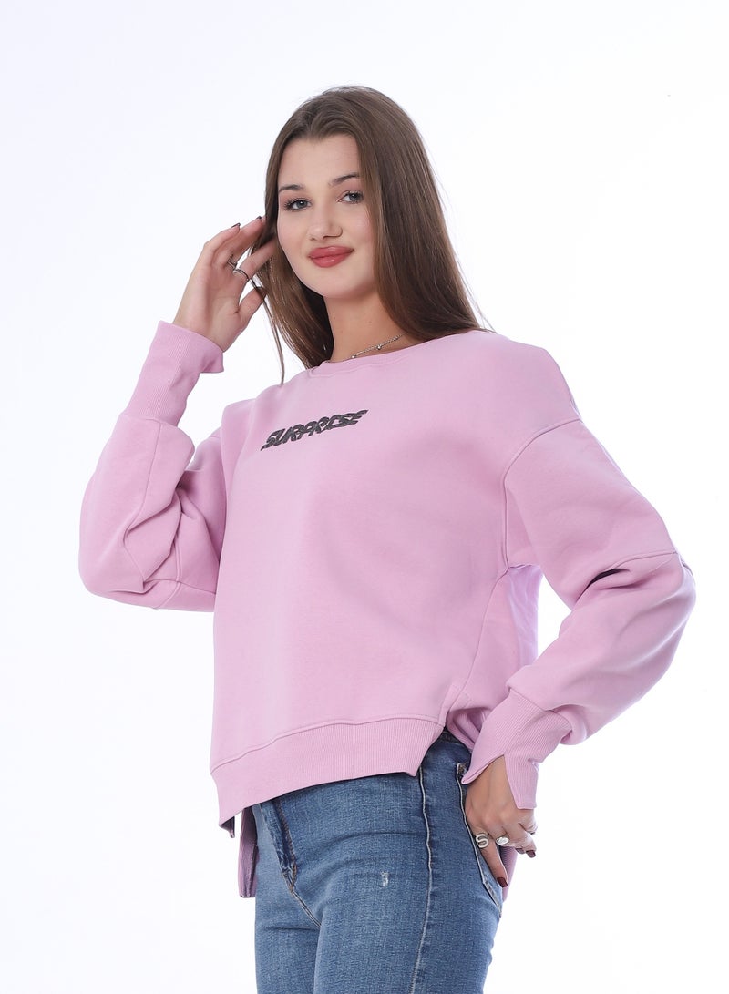 بيبو سويت شيرت نسائي، طباعة جرافيك، أكمام طويلة_بينك - Image 3