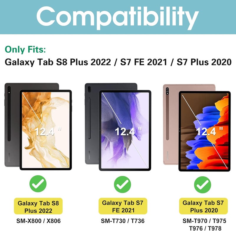 Procases Galaxy Tab S8 Plus/S7 Fe/S7 Plus Keyboard Case 12.4", Slim Lightweight Cover With Magnetically Detachable Wireless Keyboard For Samsung X800/X806/T970/T975/T976/T978/T730/T736 -Black - Image 2