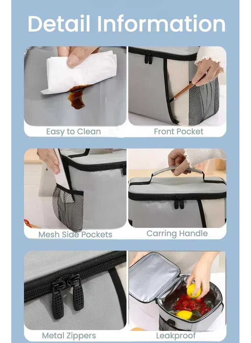 Insulated Lunch Bag for Men, Thermal Lunch Box for Women Cool Bag, Reusable Leakproof Lunch Tote Bag with Adjustable Shoulder Strap for Adult for Work/Picnic/Beach  - Image 3