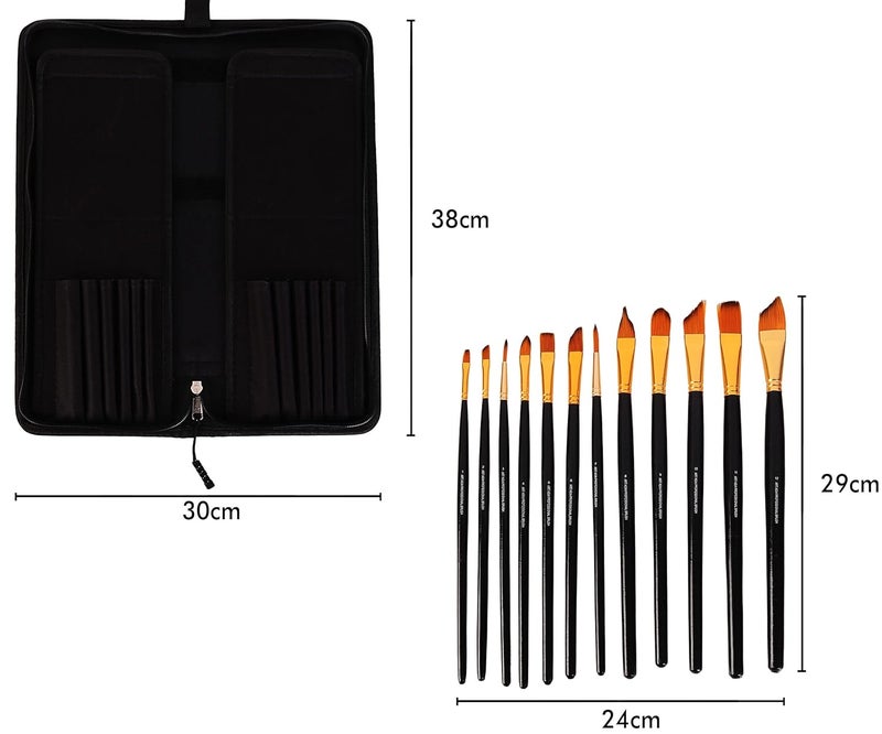 Kabeer Art Set Of 12 Exclusive Fine Art Long Handled Paint Brush + Zippered Carry Bag With Pop-Up Stand - For Oil Acrylic Watercolor Painting - Image 3