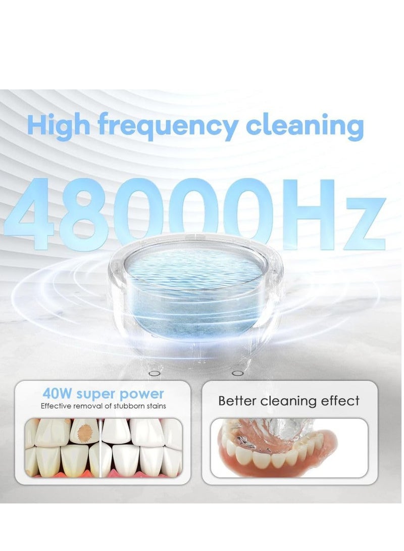 Ultrasonic Retainer Cleaner for Dentures, Mouth Guard,48kHz Professional Dental Ultrasonic Jewelry Cleaner, (11.5oz) 340ml Sonic Cleaning Machine for Ring, Dental Appliance - Image 4