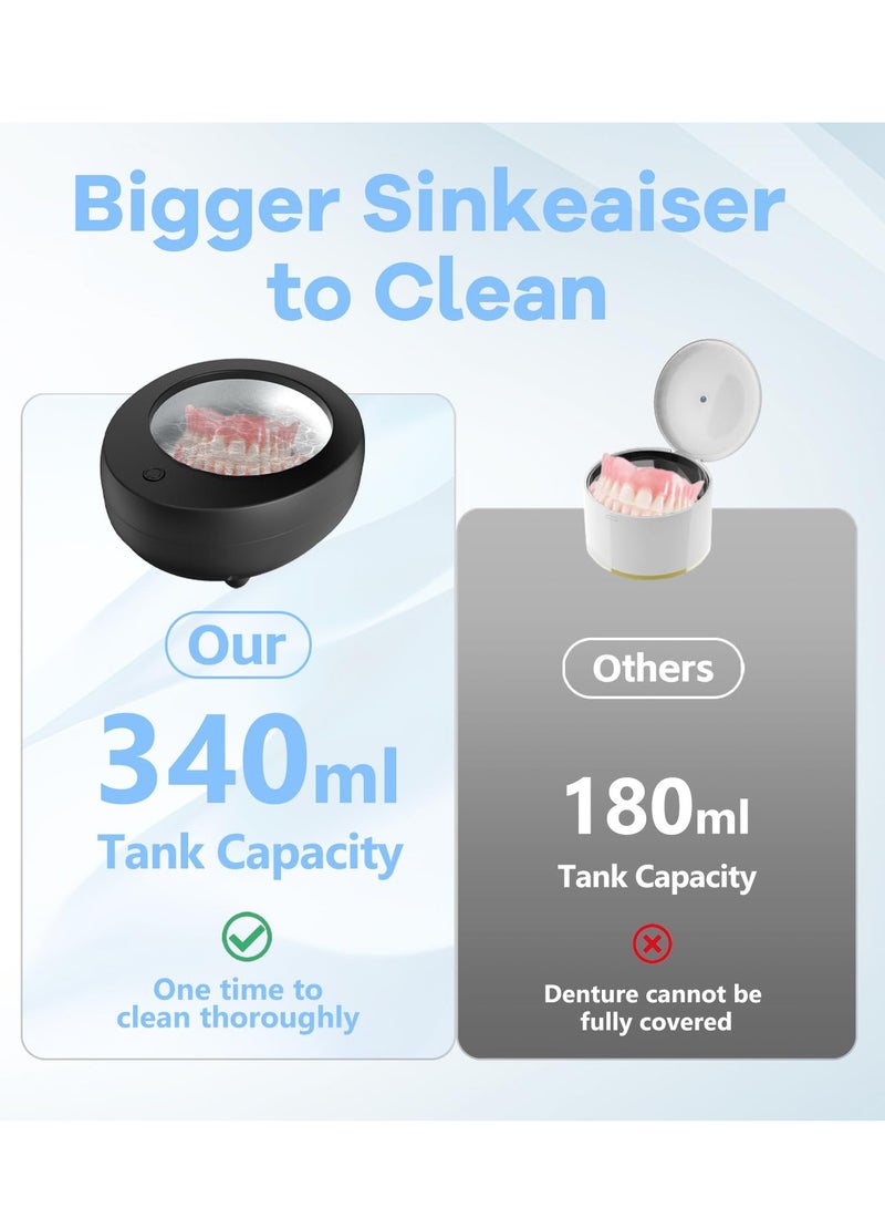 Ultrasonic Retainer Cleaner for Dentures, Mouth Guard,48kHz Professional Dental Ultrasonic Jewelry Cleaner, (11.5oz) 340ml Sonic Cleaning Machine for Ring, Dental Appliance - Image 2