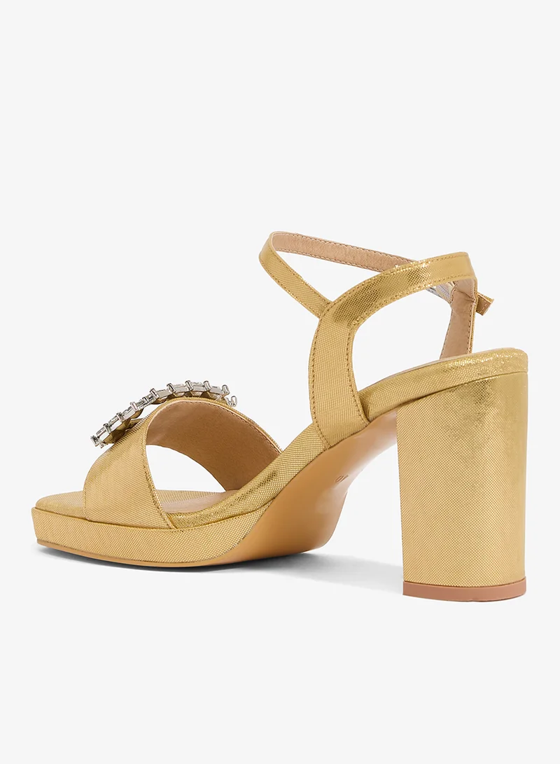 Khizana  Gold platform sandal with buckle and square crystal detail for Women | Best Price UAE