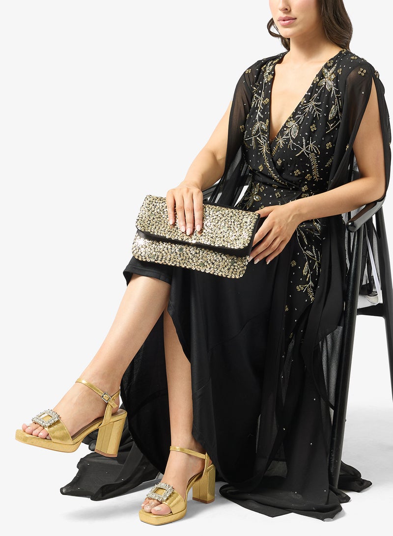 خزانة صندل ذهبي بكعب منصة وإبزيم وكريستال مربع - Image 5